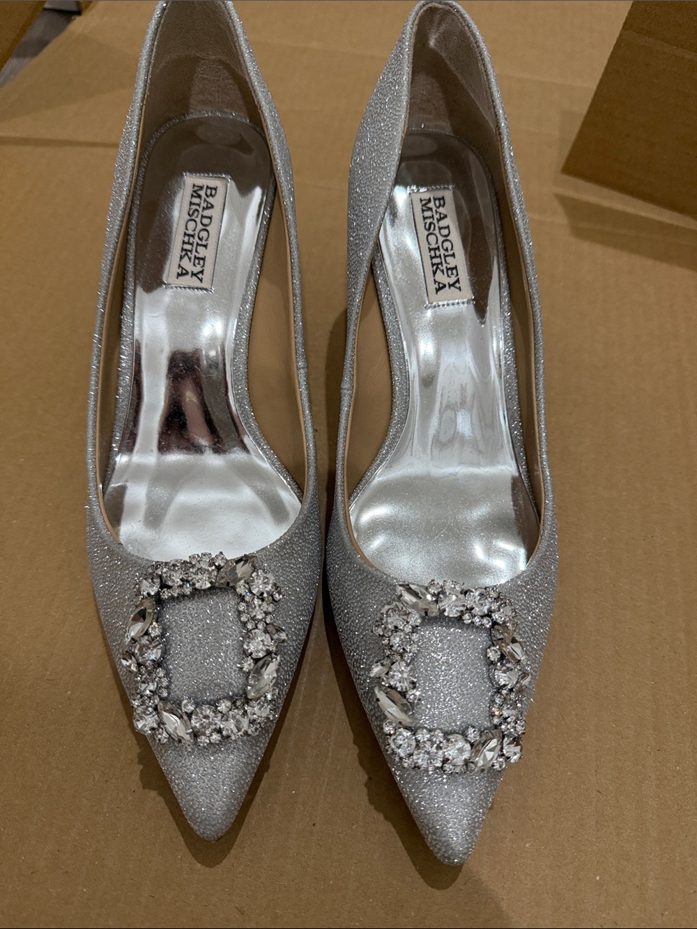 Badgley Mischka Silver Embellished Pointed-Toe Pumps (short heel)